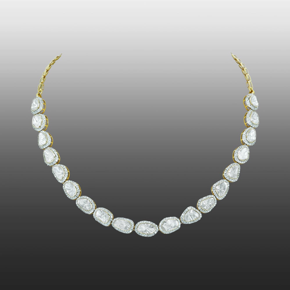 Polki Diamond Necklace with Diamond Halo